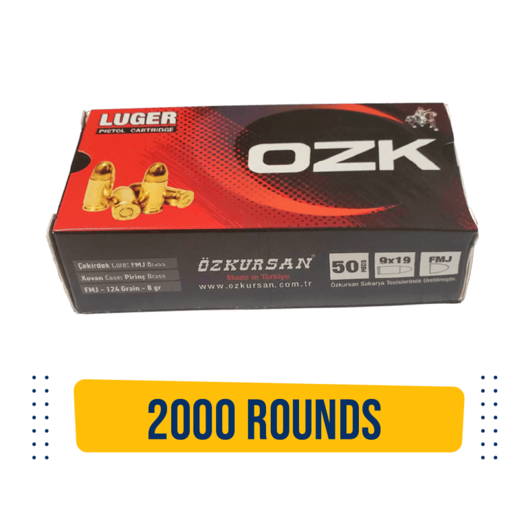 OZK 9mm Ammo Brass Coated 124 grain 1000 rds. Ozkursan OZK